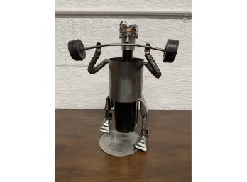 Weightlifter Figural Wine Bottle Holder Signed H&K