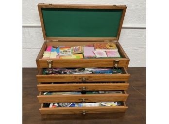 Oak Machinist's Toolbox With Felt Lined Drawers