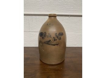 Antique Stoneware 2 Gallon Jug W Blue Decorations By N Clark Athens , NY