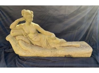 Spectacular Antique Cement Yard Ornament - Reclining Woman On Fainting Couch  -