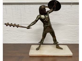 Vintage  Metal Aztec Warrior Sculpture On Marble Base