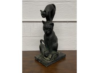 Vintage Plaster 3 Cat Sculpture Signed S Djalazov 1970