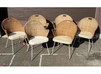 Lot Of 6 Mid Century Modern Salterini Chairs  -  Metal Mesh With Woven Backs  -