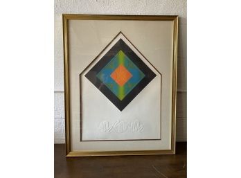 Modernistic Framed Lithograph ' Orange Square ' , Signed