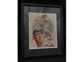 Vintage Framed Mickey Mantle Color Lithograph   - Signed Petronella -