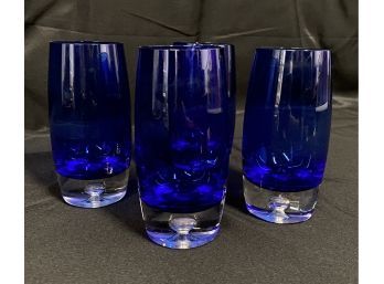 Group Of 4 Krosno Blue Art Glass Drinking Glasses