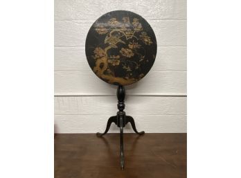 Antique Oriental Black Lacquer Heavily Decorated Tilt Top Table