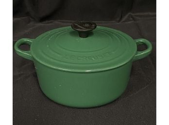 Small Round  Green Enamel & Cast Iron Le Creuset   Dutch Oven # 18 With Lid