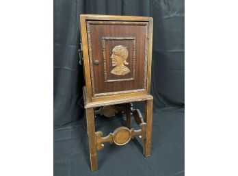 Antique Standing Humidor / Smoking Stand With Carved Soldier