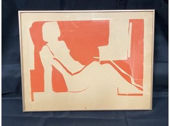 Reclining Woman Modernistic Orange Print   - Signed -