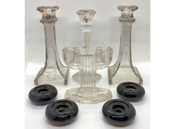 Eight Glass Candle Sticks & Votive Holders