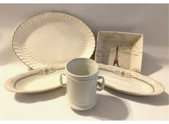 Two Vintage Syracuse China Platters From 'the Patterson', Eiffel Tower Plate, Platter & Colander