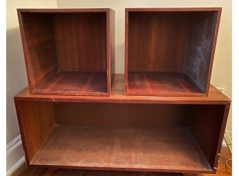 Two Solid Wood Storage Cubes & Matching Open Shelf Storage Case