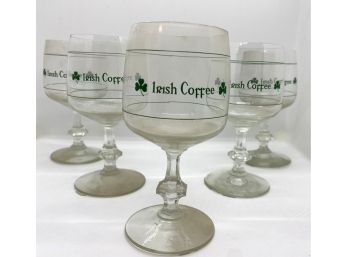 Set Of Five Vintage Irish Coffee Glasses With Shamrocks