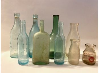 Nine Antique & Vintage Glass Bottles