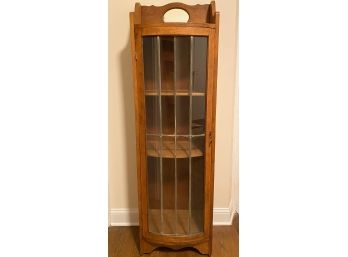 Vintage Wood Curio Cabinet With Paneled Glass Door & Mirror