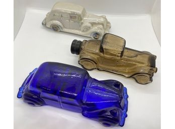 Three Glass Cars Including Avon Collectable Bottle