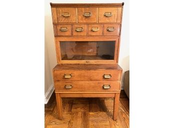 Vintage Yawman & Erbe Manufacturing Co. Edwardian Filing Cabinet Desk With Card Catalog Drawers