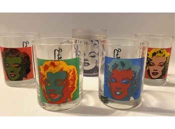 Andy Warhol Marilyn Monroe Drinking Glasses & One Plastic Mug