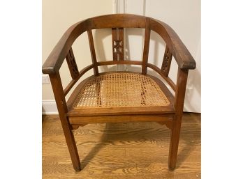 Vintage Solid Wood Carved Chair With Caning