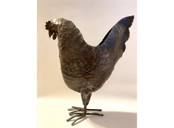 Large Hand Hammered Metal Chicken Vase