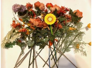 Faux Flowers Including One Wooden Sunflower