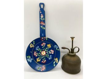 Vintage Decorative Enameled Pan From Portgual & Oil Can