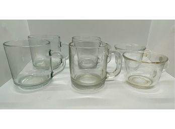 Three Pairs Of Glass Mugs With Handles