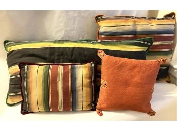 Set Of Three Throw Pillows With Velvet Backings & Asian Embroidered Silk Pillow