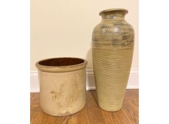 Vintage Stoneware Crock & Pier 1 Ceramic Vase