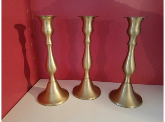 Three Brass Taper Candle Holders