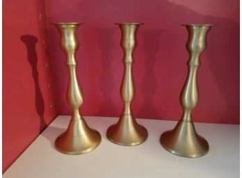 Three Brass Taper Candle Holders
