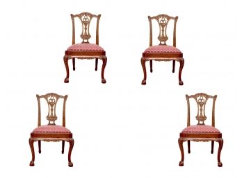Set Of 4 Pierced Ribbon-Back Carved Mahogany Chippendale Side Chairs