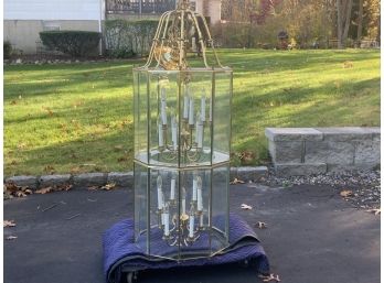 Glass Brass Foyer Chandelier 12 Light Candelabra 2 Tier Hanging