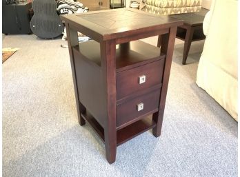 Square Faux Leather End Table With One Drawer