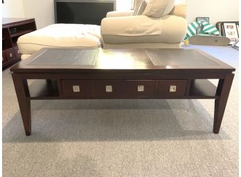 Faux Leather Inlay Top Coffee Table