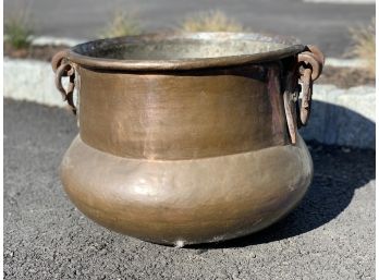 Large Round Copper Bucket With Iron Handles