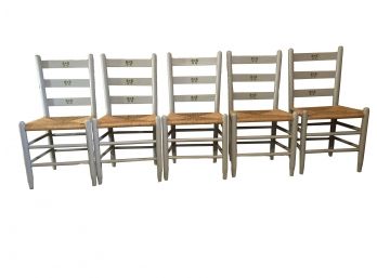 Set Of Five Ladder Back Rush Seat Chairs