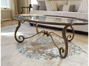 Cast Aluminum Bronze/gold Tone  Cocktail Table With Glass Top - 30'w X 46' Long X 17'h