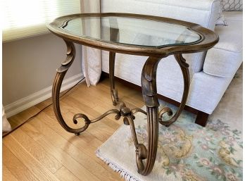 Cast Aluminum Bronze/gold Tone  Side Table With Glass Top - 23'w X 28'long  X 24'h