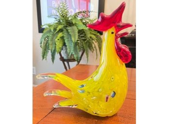 A Decorative Glass Blown Rooster - 7.5'w X 4'd X 8.5'h