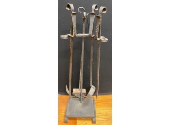 Hand Forged Four Pieces Fireplace Tools With Stand - Approx. 33'h.