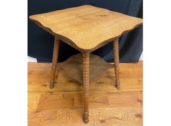 A Vintage Two Tiers Tiger Oak Parlor Table With Spindle Legs   - 24w X 24d X 29h