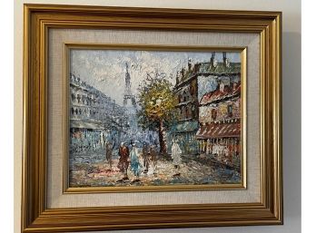 Signed Paris Scene Oil Painting Framed  - 14'w X 12'h