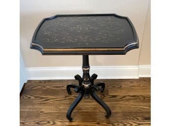 BOMBAY Black With Gold Accents Pedestal Side Table - 24'w X 18'd X 28'h