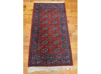 Red & Blue  Small Wool Area Rug  With Fringe - 26' X 53'