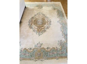 Cream, Green, Pinks & Tan Wool  Area Rug - 120' Long  X  95' Wide