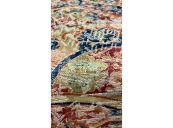 Muted Greens, Blues, Reds & Yellows Brocade Fan Shape Details Tablecloth - 90' Diameter