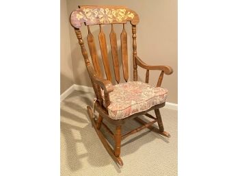 A Vintage Solid Oak  Rocker With Stenciled Details  26' X 26' X 45'h - Seat Hight 22'