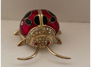 Vintage Enameled And Jeweled Red Ladybug Hinged Trinket Box